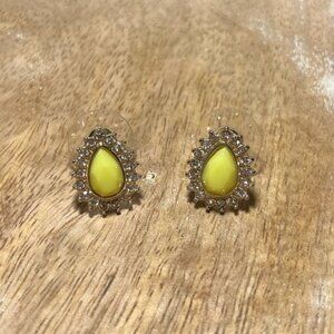 Yellow Tear Drop Rhinestone Post Earrings